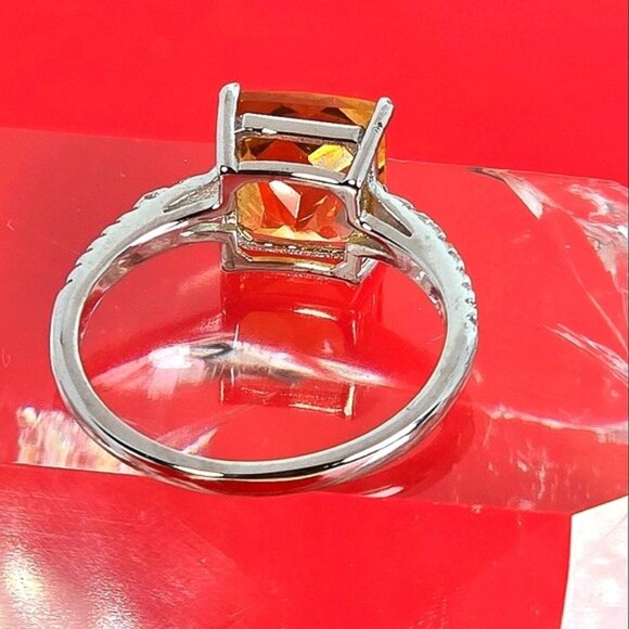 925 Sterling Silver Ring Sz 7 with Natural Princess Cut Citrine Gemstone - Picture 7 of 11